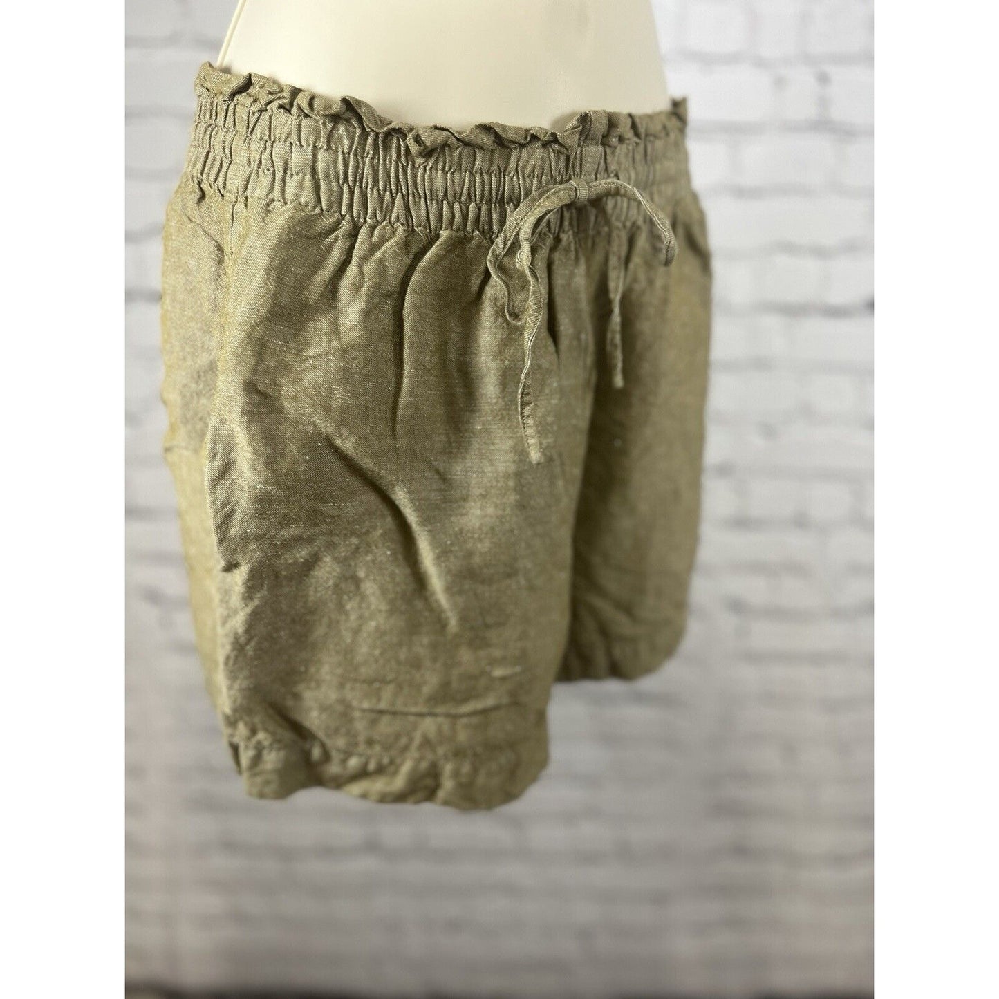 Madewell Spiced Olive Linen Blend Drawstring Elastic Waist Pockets Shorts S