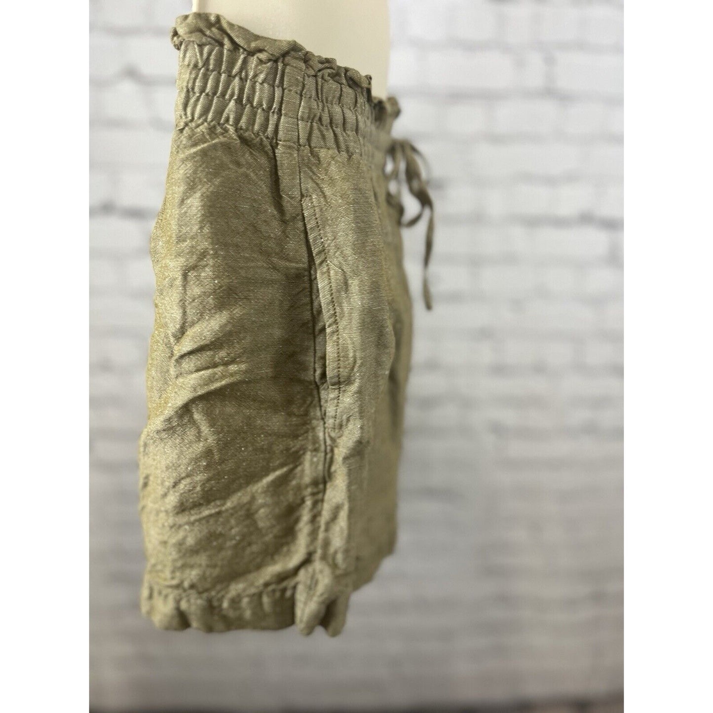 Madewell Spiced Olive Linen Blend Drawstring Elastic Waist Pockets Shorts S
