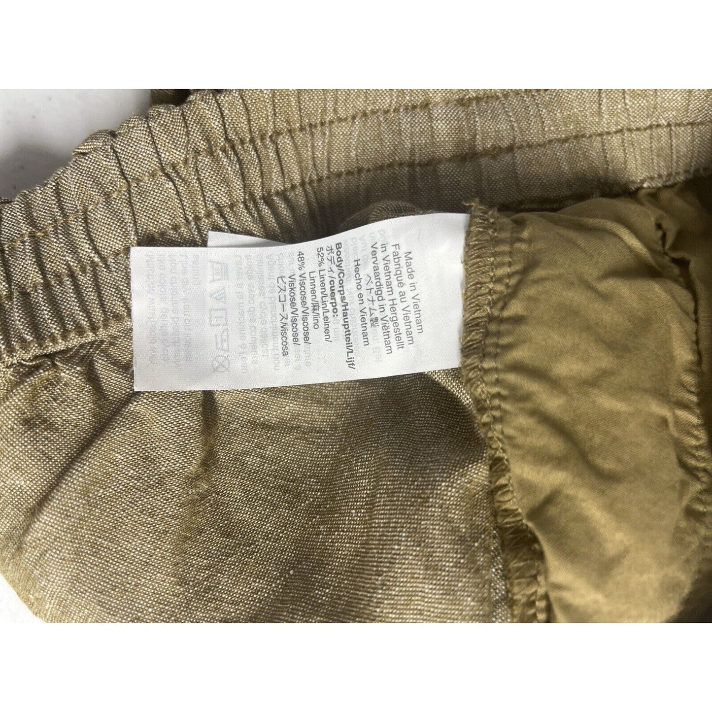 Madewell Spiced Olive Linen Blend Drawstring Elastic Waist Pockets Shorts S