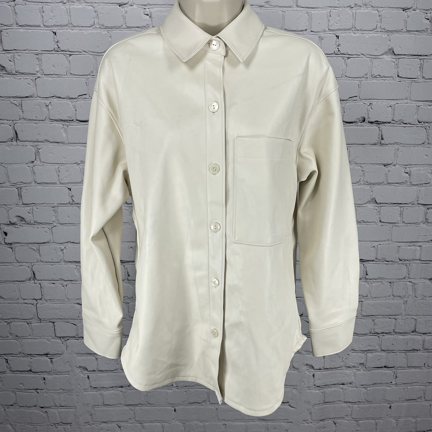 Abercrombie & Fitch Ivory Faux Leather Oversized Shacket Jacket Size Small S