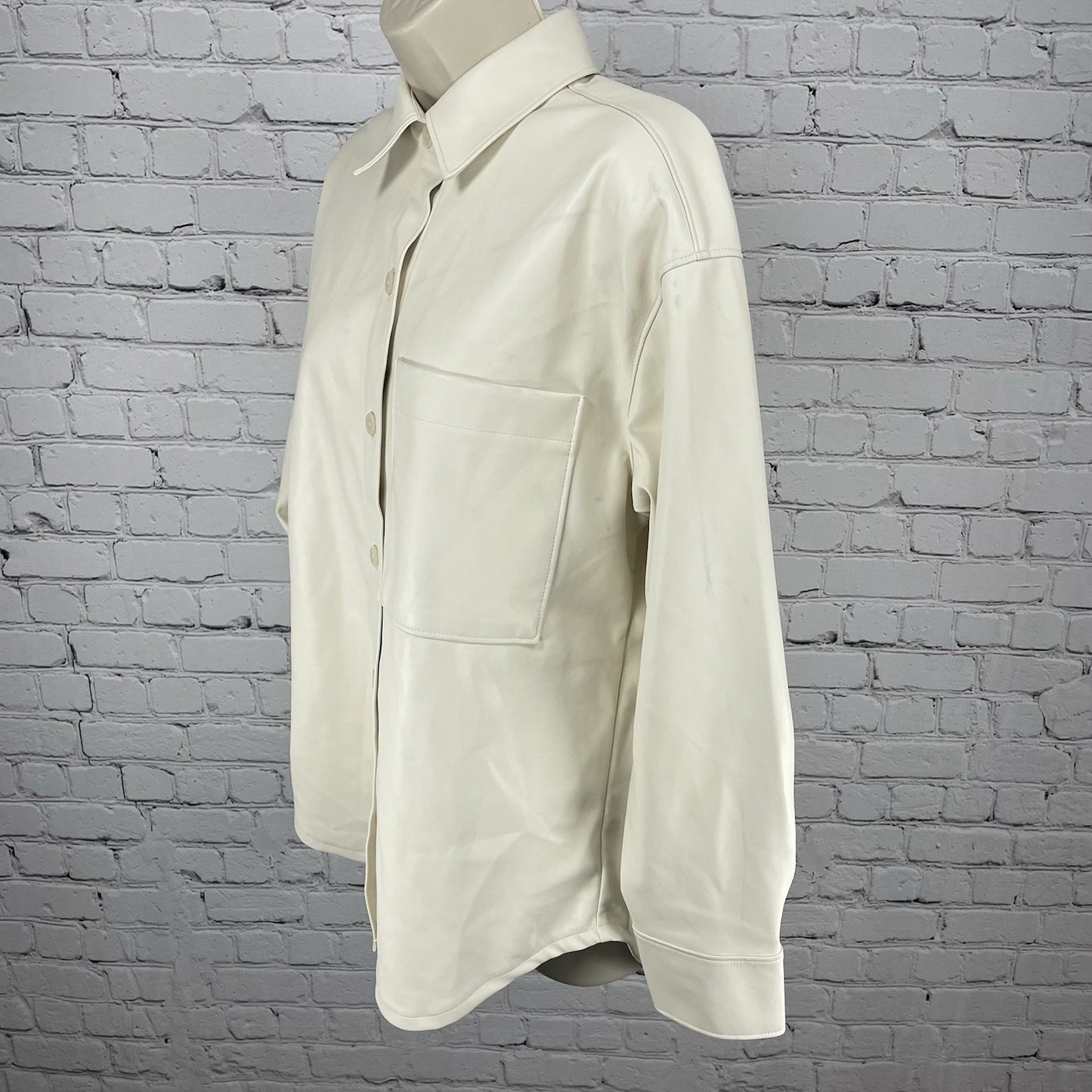 Abercrombie & Fitch Ivory Faux Leather Oversized Shacket Jacket Size Small S