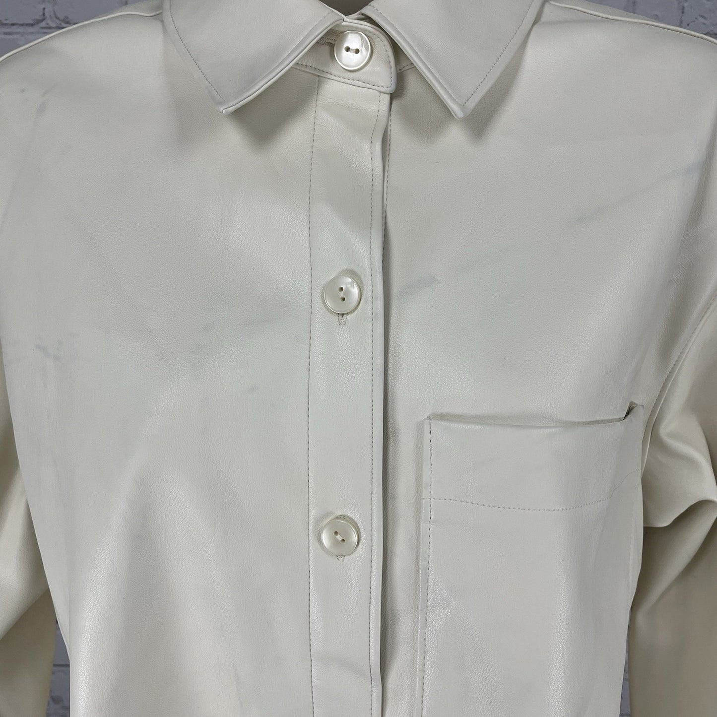 Abercrombie & Fitch Ivory Faux Leather Oversized Shacket Jacket Size Small S