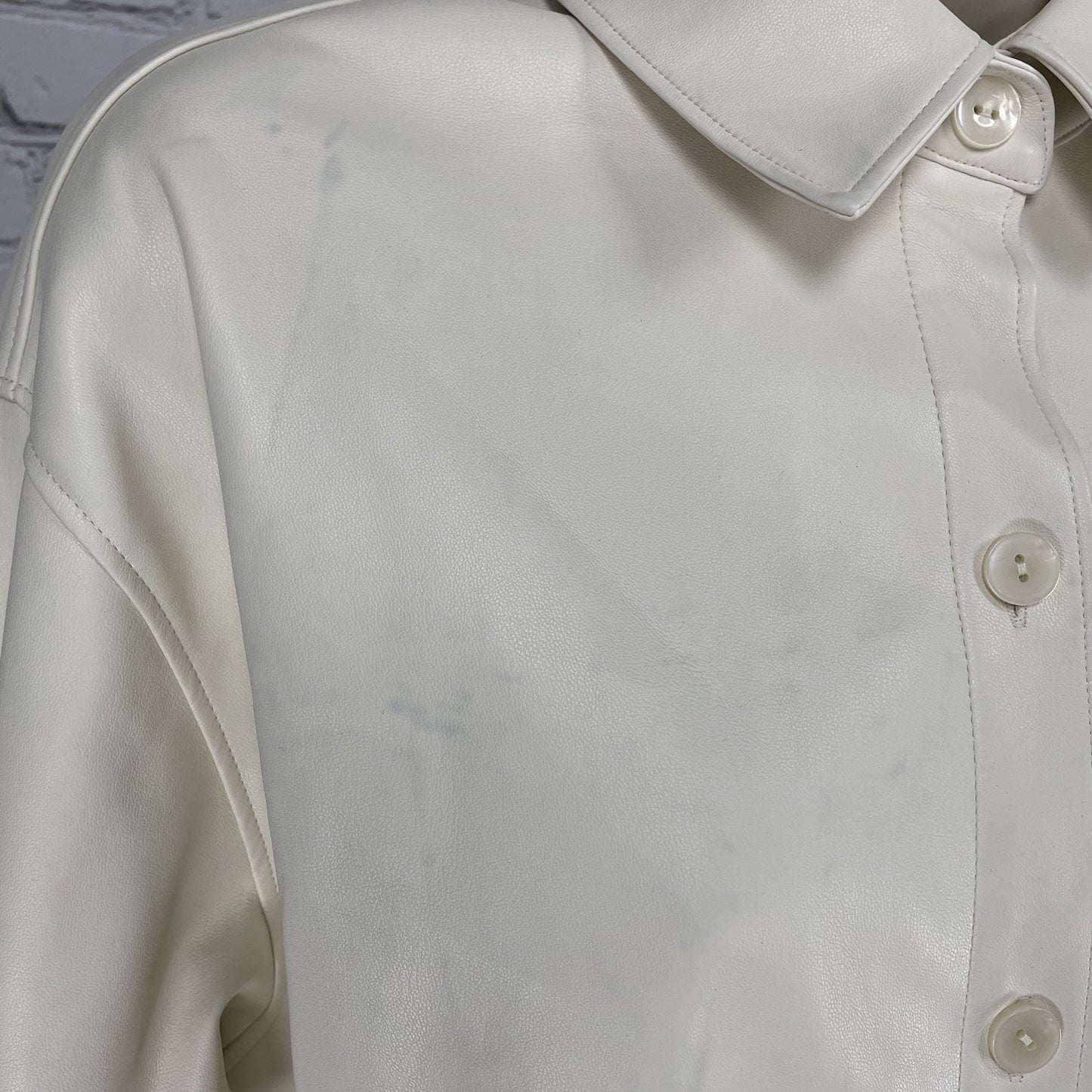 Abercrombie & Fitch Ivory Faux Leather Oversized Shacket Jacket Size Small S