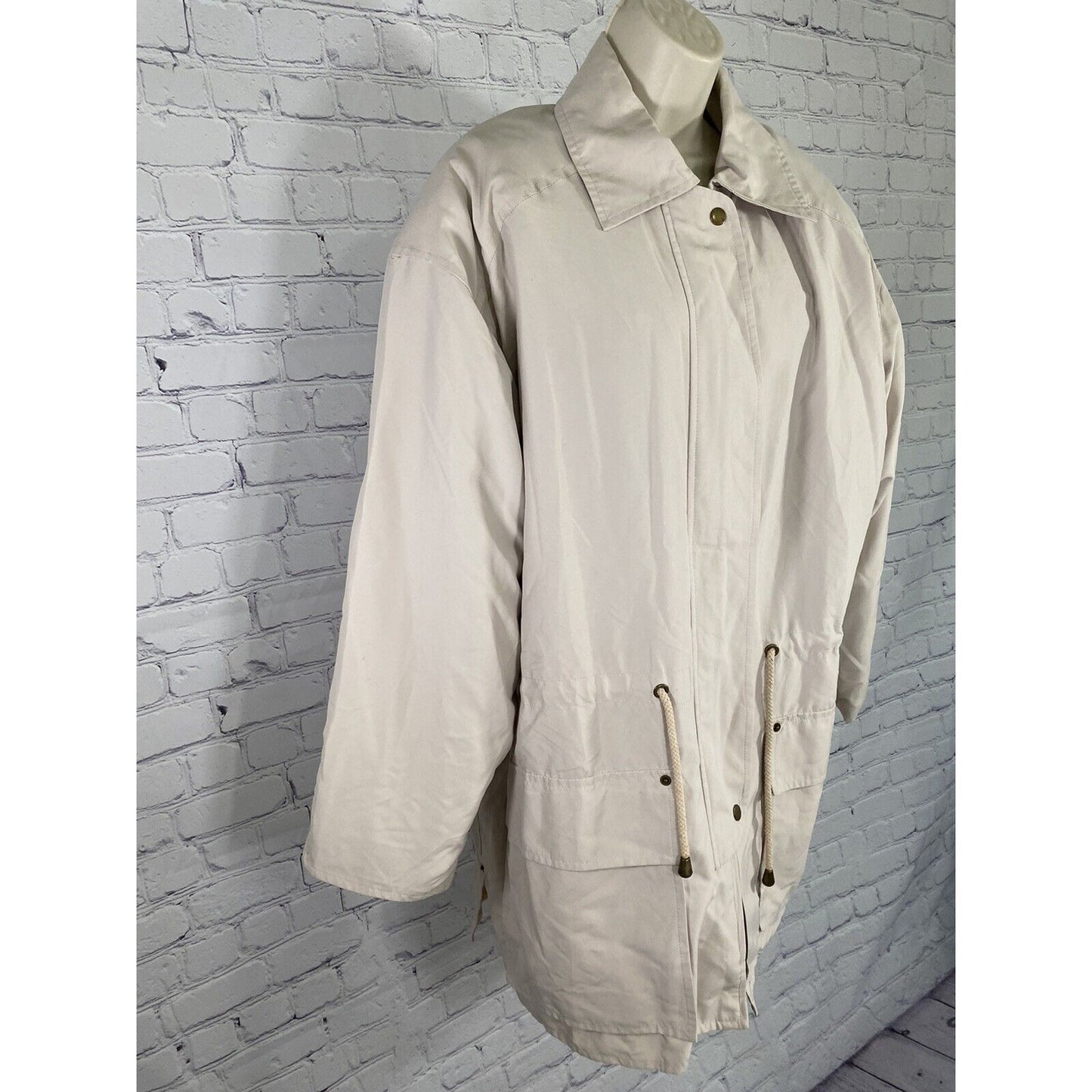 Elan Beige Removeable Lining Collared Zip Up Waist Tie Coat Size 14
