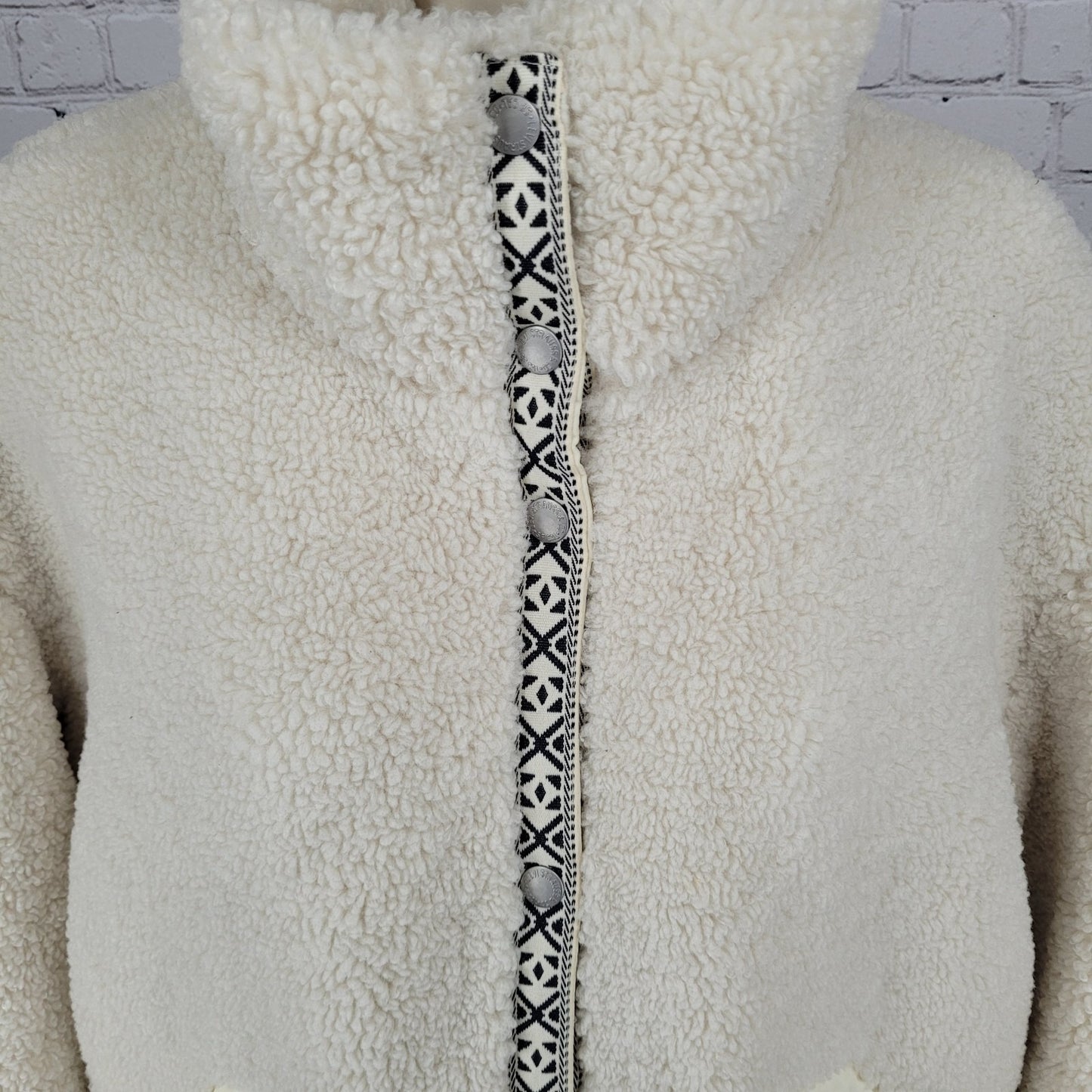 Levi's Cream White Sherpa Plush Full Zip & Snapped Lined Jacket Size Medium M