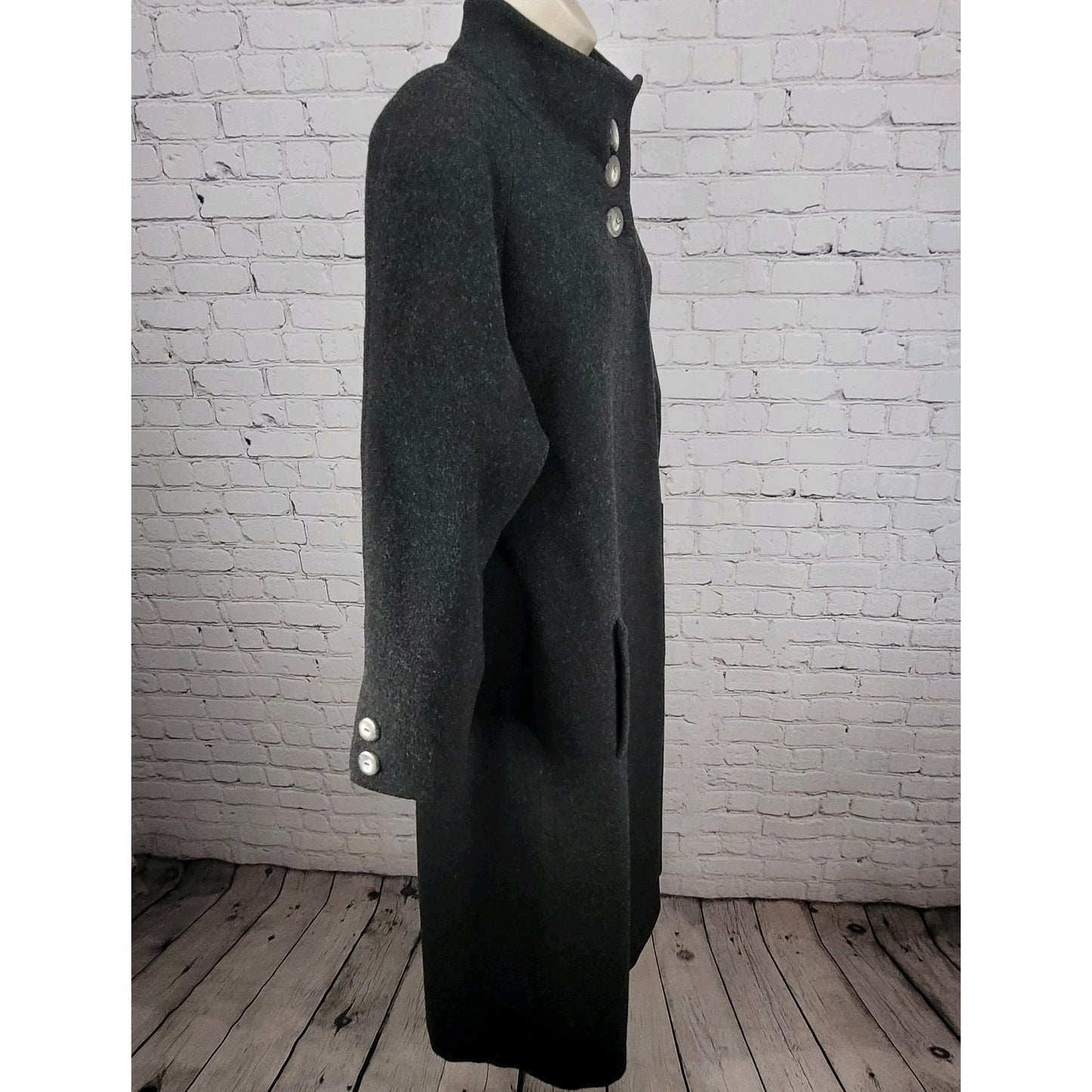 VTG Jules Miller Grey 100% Wool Buttoned Pockets Lined Long Over Coat USA Large