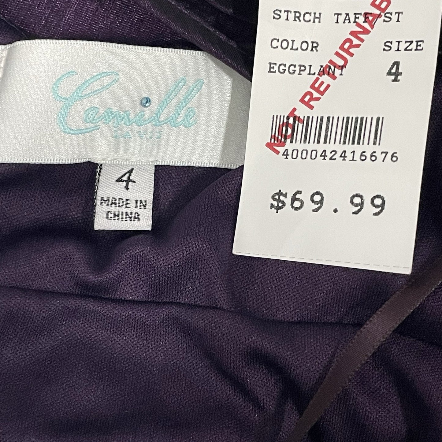 NWT Camille La Vie Purple A Line Pleated Strappy Zip Padded Short Dress Size 4