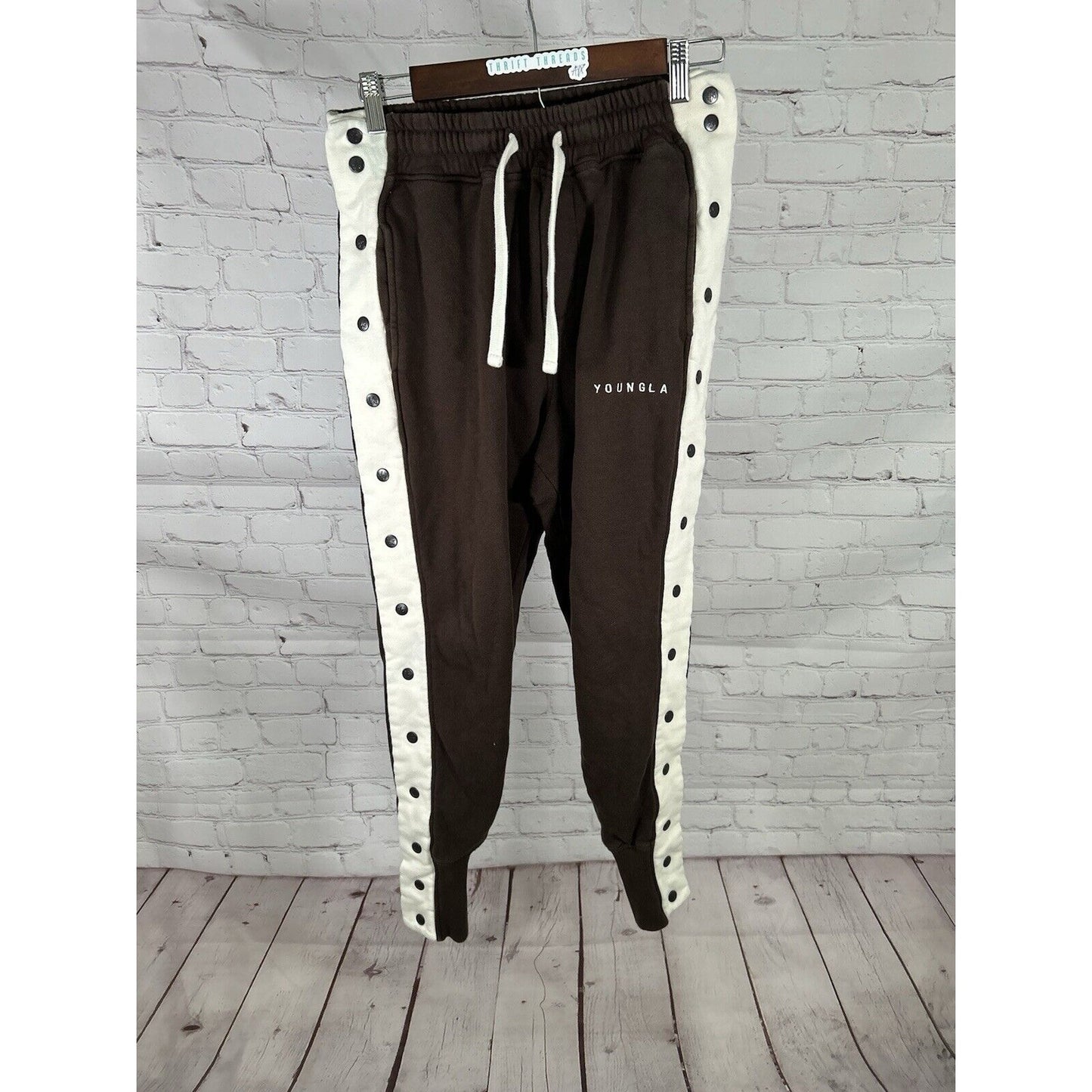Youngla White Brown Tear Away Side Snaps Jogger Sweat Pants Men’s M (28 x 27)