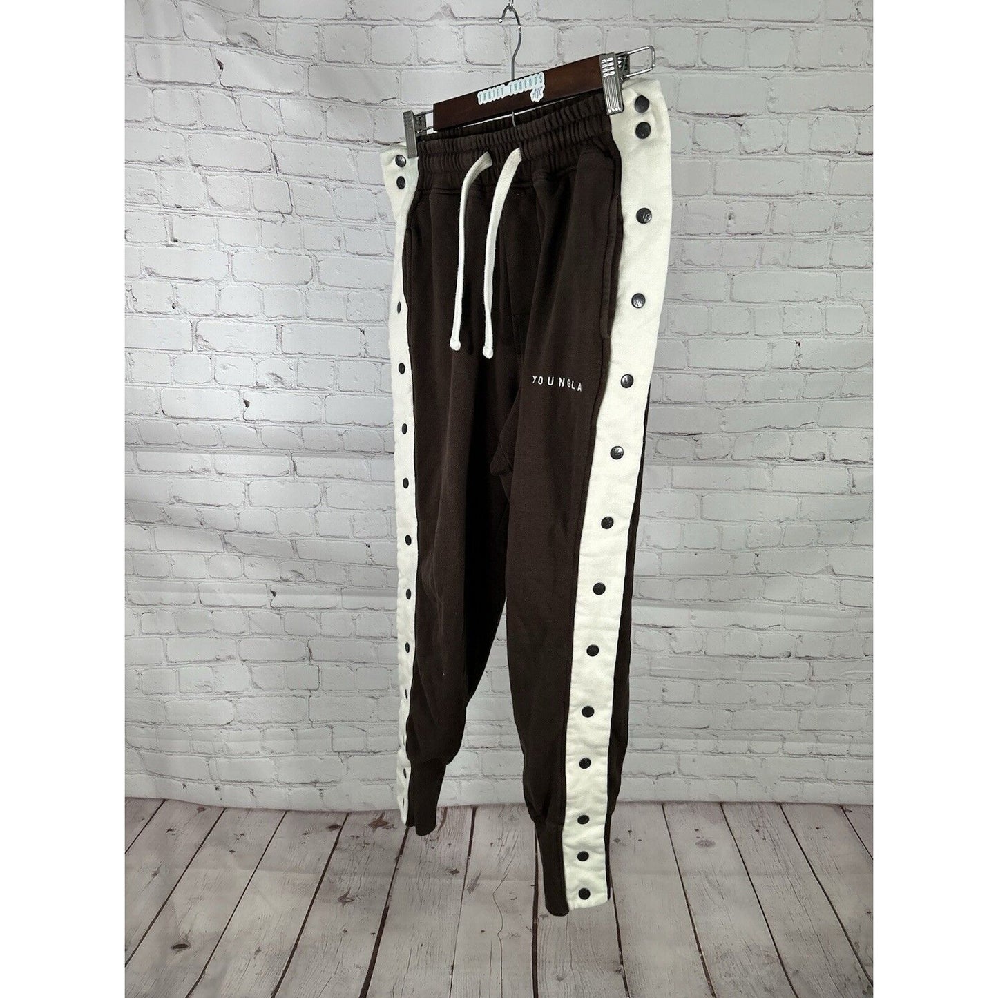 Youngla White Brown Tear Away Side Snaps Jogger Sweat Pants Men’s M (28 x 27)
