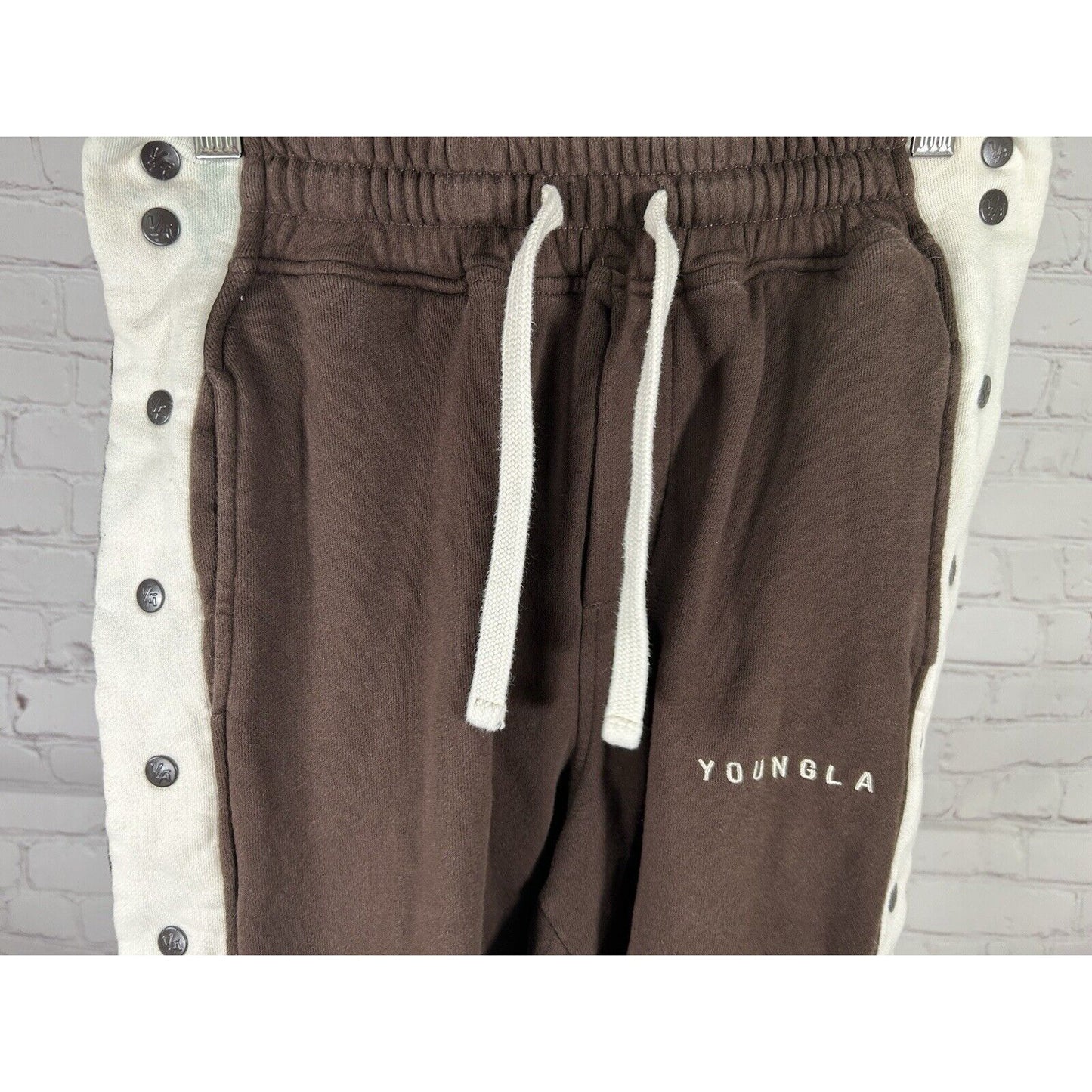 Youngla White Brown Tear Away Side Snaps Jogger Sweat Pants Men’s M (28 x 27)