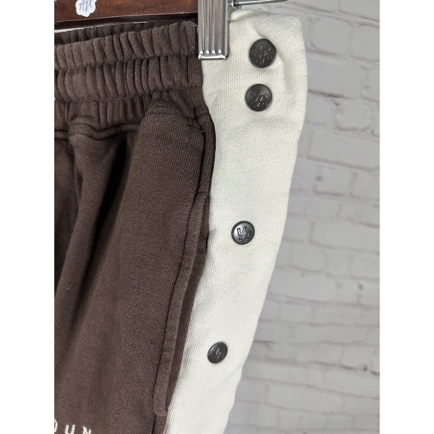 Youngla White Brown Tear Away Side Snaps Jogger Sweat Pants Men’s M (28 x 27)