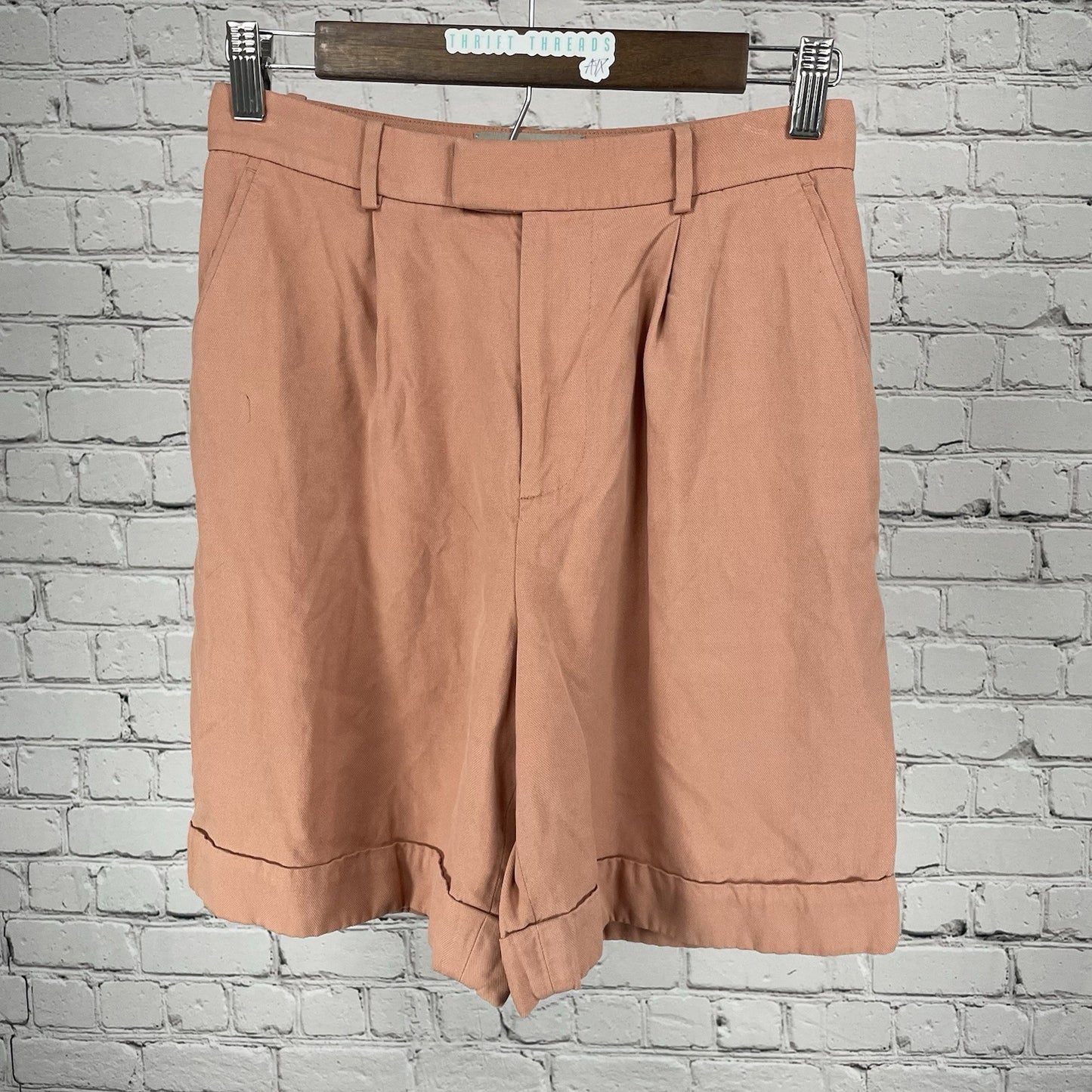Everlane Blush Pink Pleated Lightweight Pockets Chino Cuffed Shorts Size 0