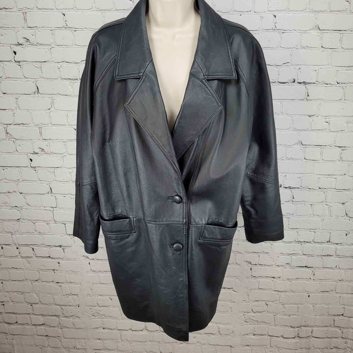 Savannah Black Genuine Leather Buttoned Pockets Lined Jacket Size Small S