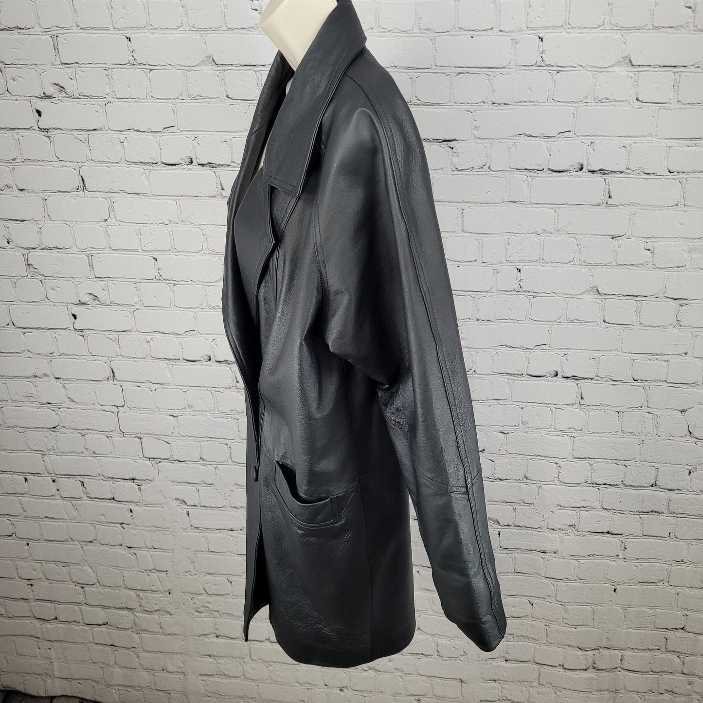 Savannah Black Genuine Leather Buttoned Pockets Lined Jacket Size Small S