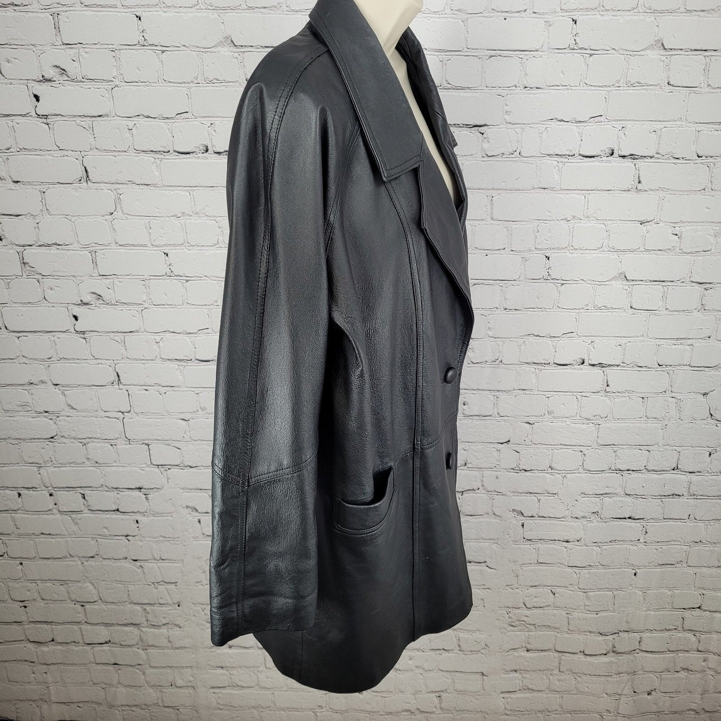 Savannah Black Genuine Leather Buttoned Pockets Lined Jacket Size Small S