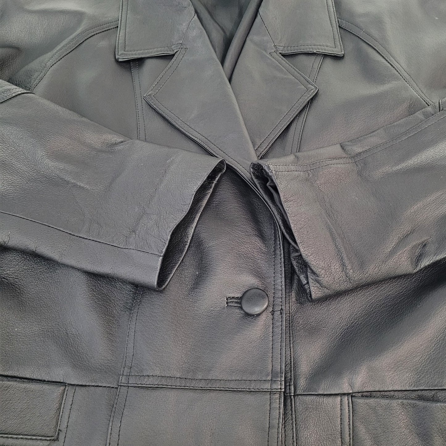 Savannah Black Genuine Leather Buttoned Pockets Lined Jacket Size Small S