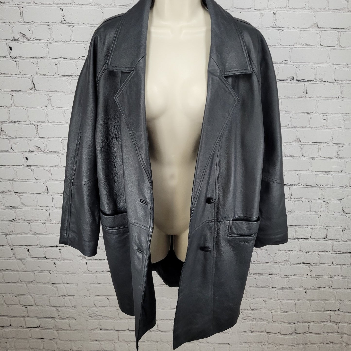 Savannah Black Genuine Leather Buttoned Pockets Lined Jacket Size Small S