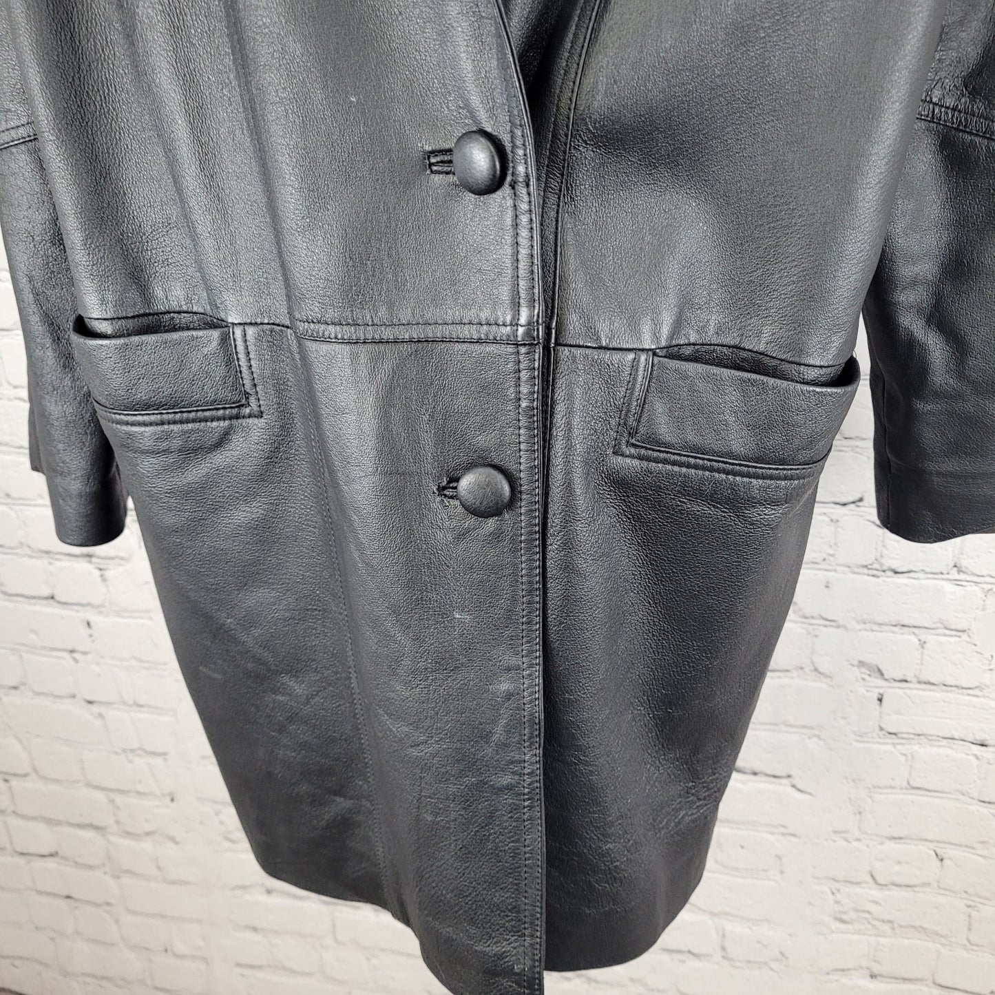 Savannah Black Genuine Leather Buttoned Pockets Lined Jacket Size Small S