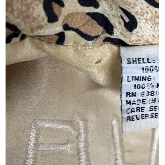 VTG FUDA International Leopard Print Full Zip 100% Silk Bomber Style Jacket L