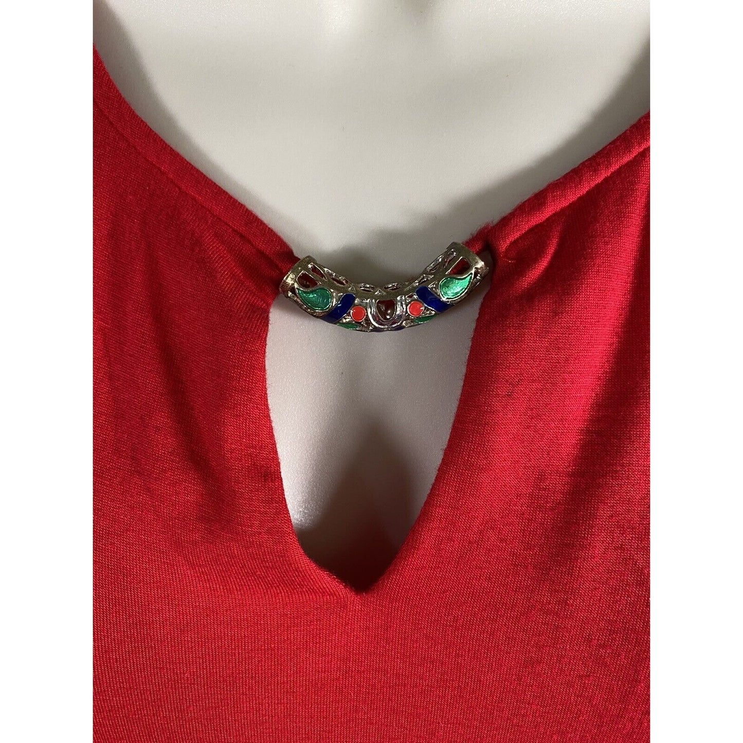 Neiman Marcus Red Sleeveless Jewel Keyhole V Neck Tunic Viscose Blouse M