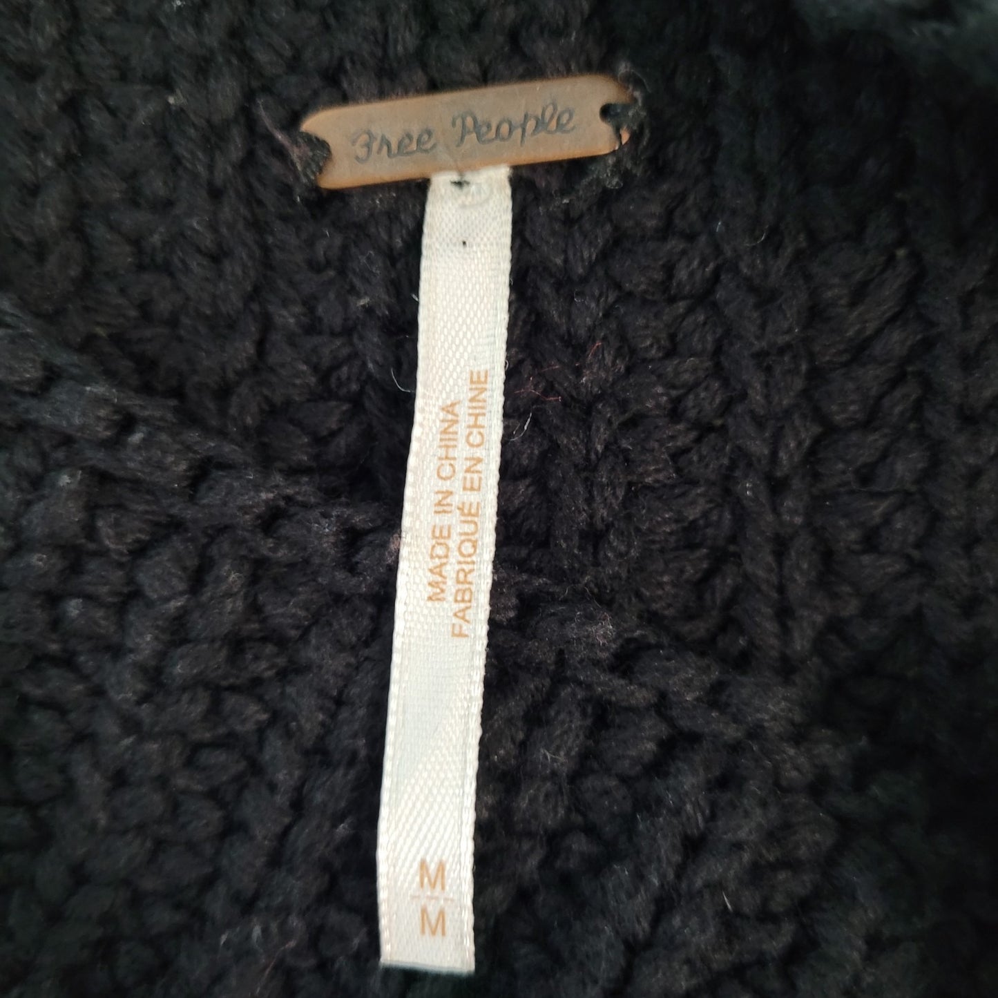 Free People Black Chunky Knit Oversized Heavyweight Sweater Size Medium M