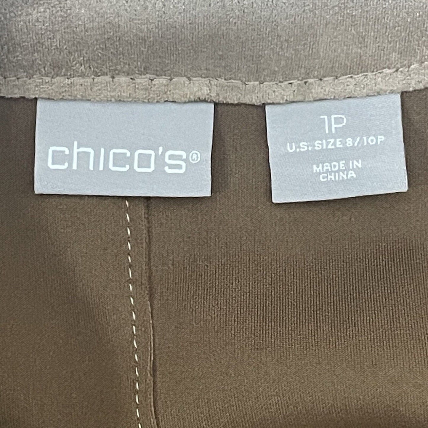 Chicos Faux Suede Brown Open Cardigan Pocketed 1/2 Sleeve Size 1P (US 8P)