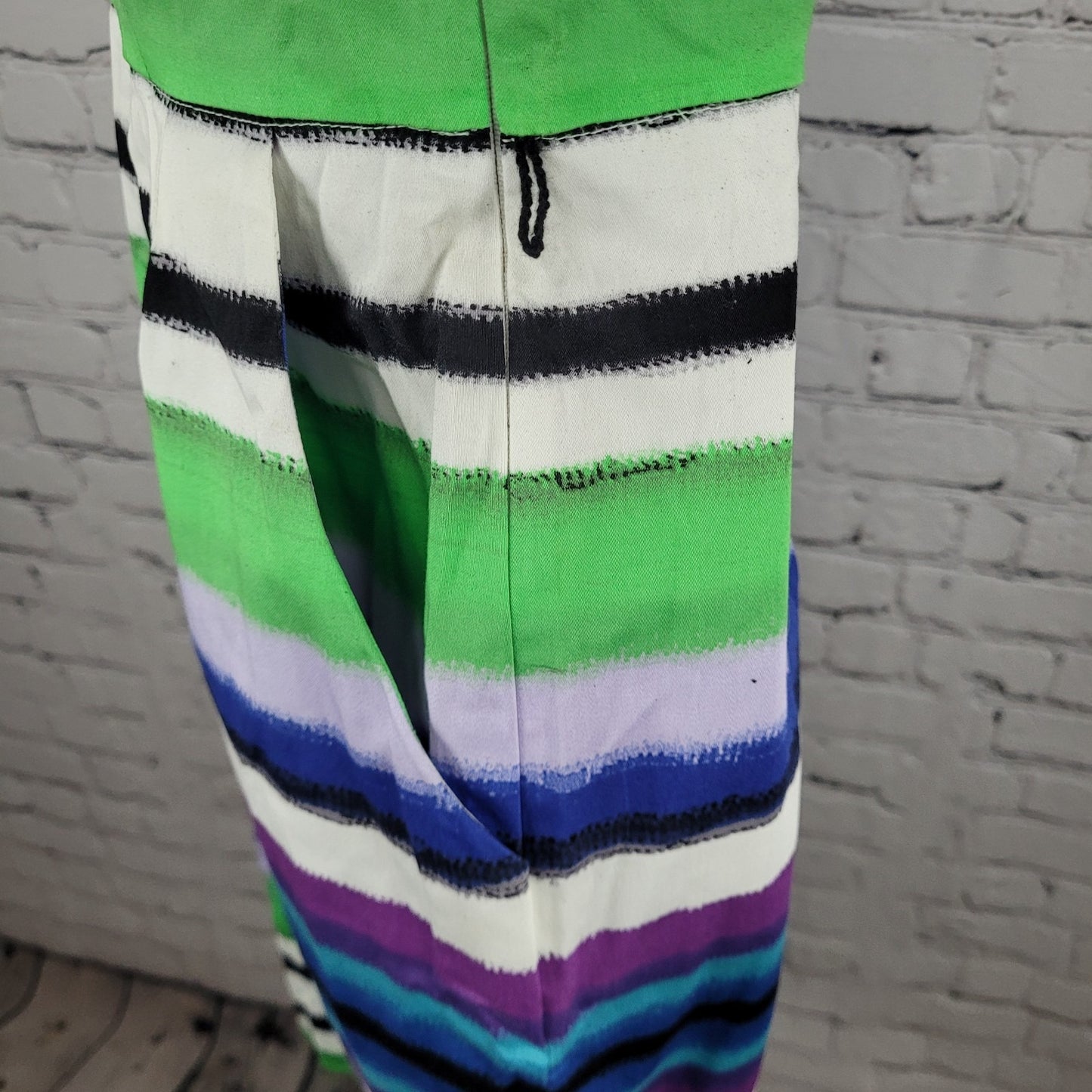 NWD London Times Multicolor Striped Stretch Asymmetrical Shoulder Dress Size 8