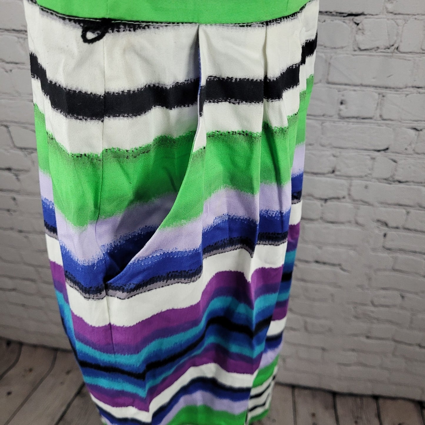 NWD London Times Multicolor Striped Stretch Asymmetrical Shoulder Dress Size 8