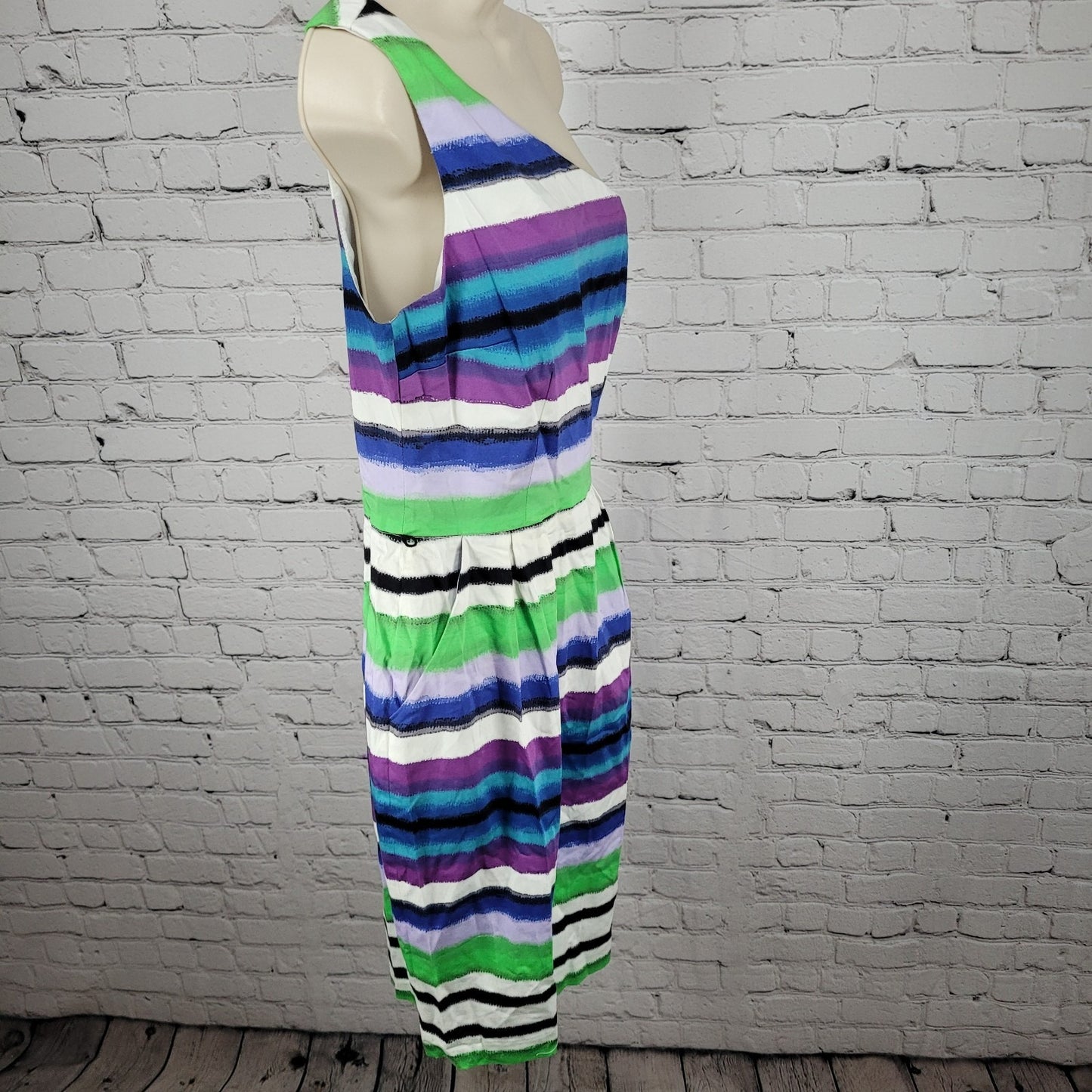NWD London Times Multicolor Striped Stretch Asymmetrical Shoulder Dress Size 8