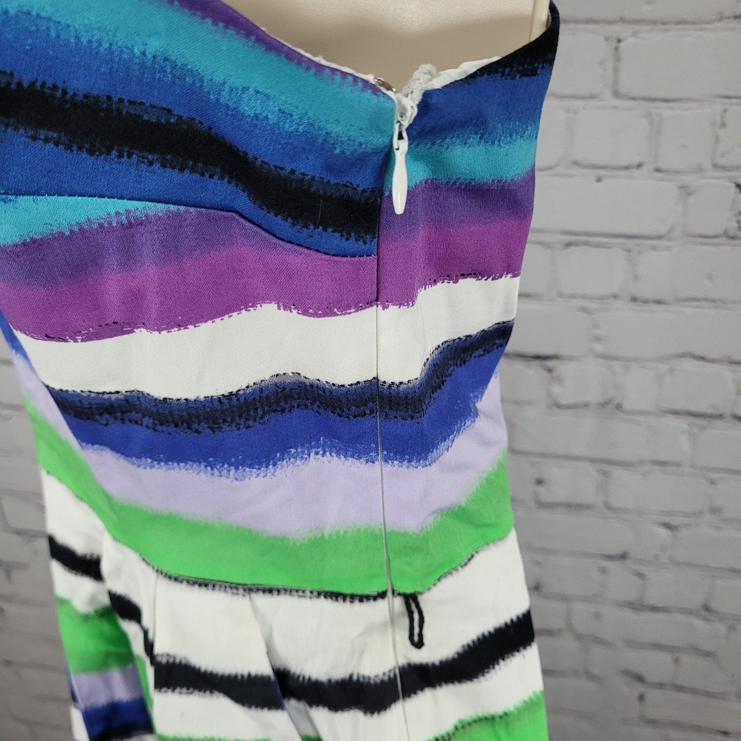 NWD London Times Multicolor Striped Stretch Asymmetrical Shoulder Dress Size 8