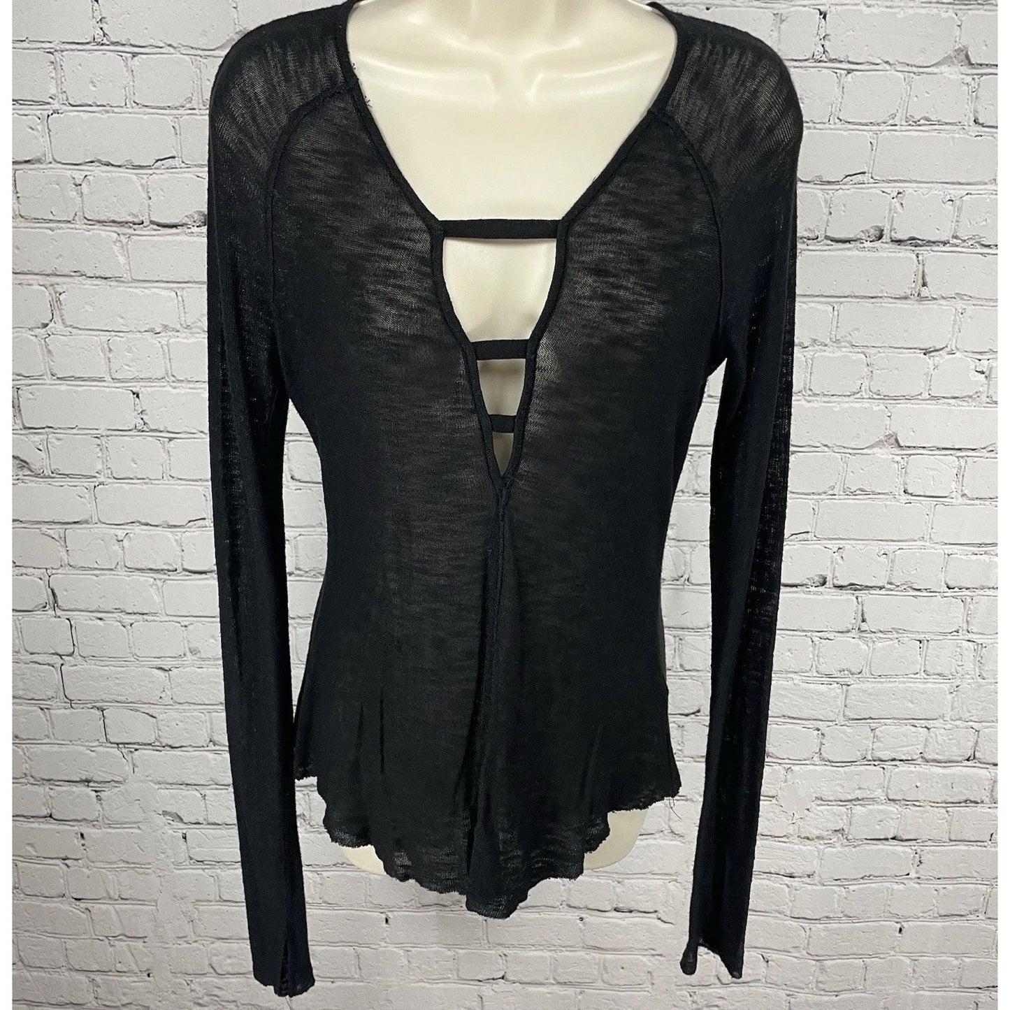 Intimately Free People Black Lightweight Semi Sheer Sweater Top Size Medium
