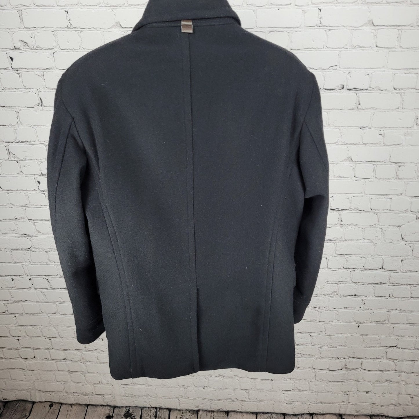Zara Man Black Wool Blend Snap Up Collared Lined Inner Pocket Coat Size Large L
