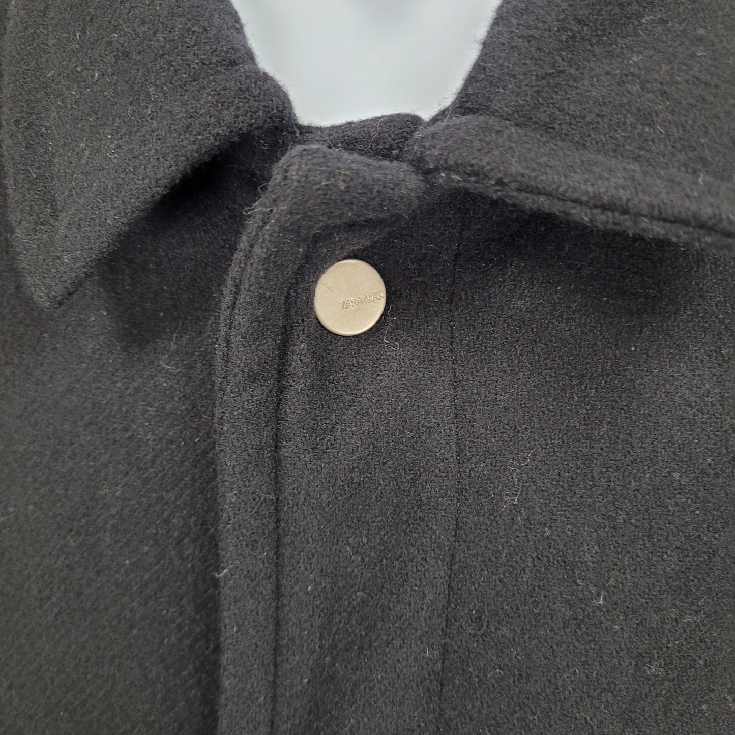 Zara Man Black Wool Blend Snap Up Collared Lined Inner Pocket Coat Size Large L