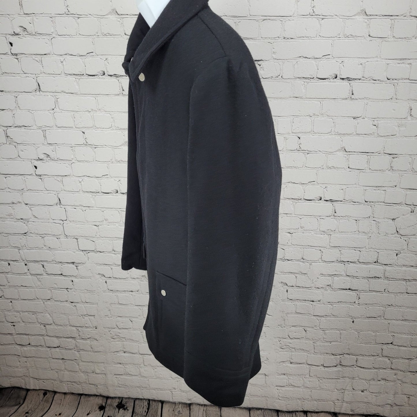 Zara Man Black Wool Blend Snap Up Collared Lined Inner Pocket Coat Size Large L