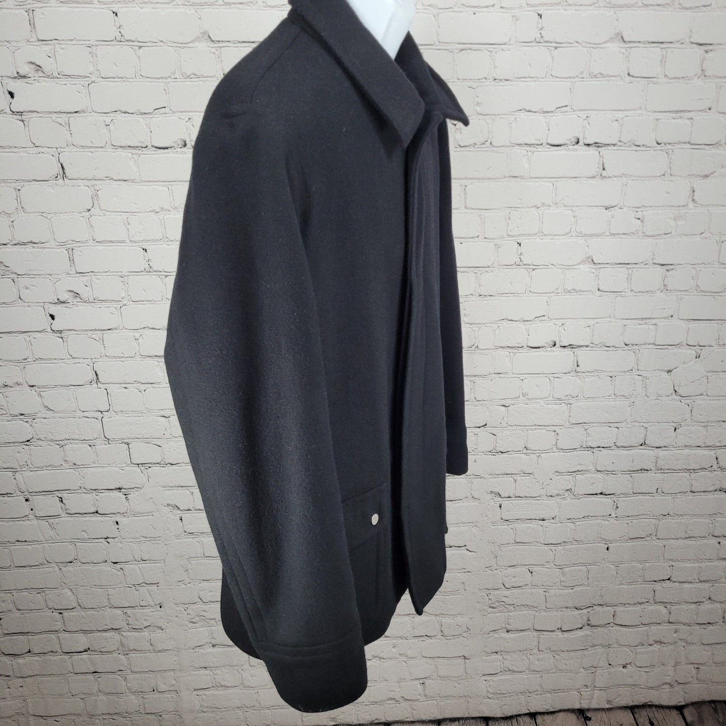 Zara Man Black Wool Blend Snap Up Collared Lined Inner Pocket Coat Size Large L