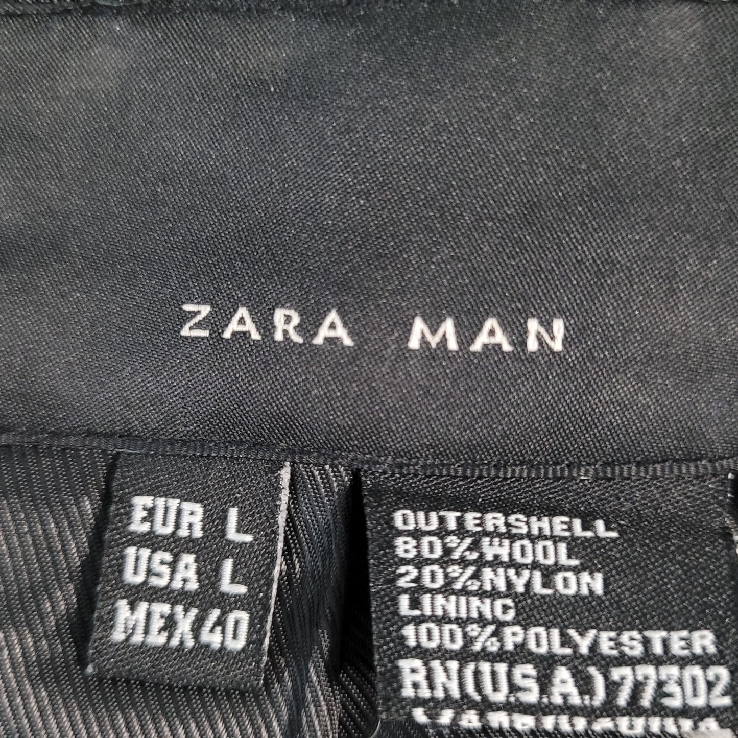 Zara Man Black Wool Blend Snap Up Collared Lined Inner Pocket Coat Size Large L
