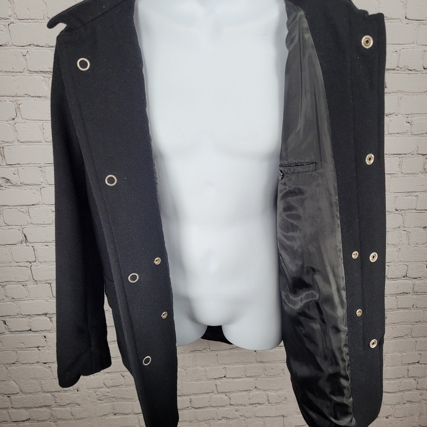 Zara Man Black Wool Blend Snap Up Collared Lined Inner Pocket Coat Size Large L