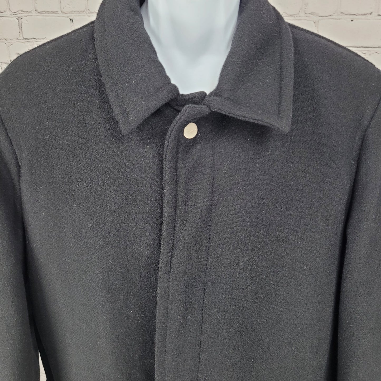 Zara Man Black Wool Blend Snap Up Collared Lined Inner Pocket Coat Size Large L
