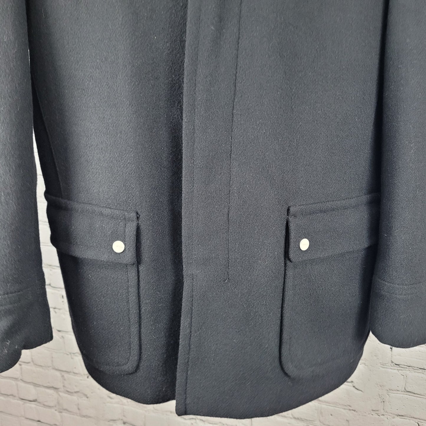 Zara Man Black Wool Blend Snap Up Collared Lined Inner Pocket Coat Size Large L