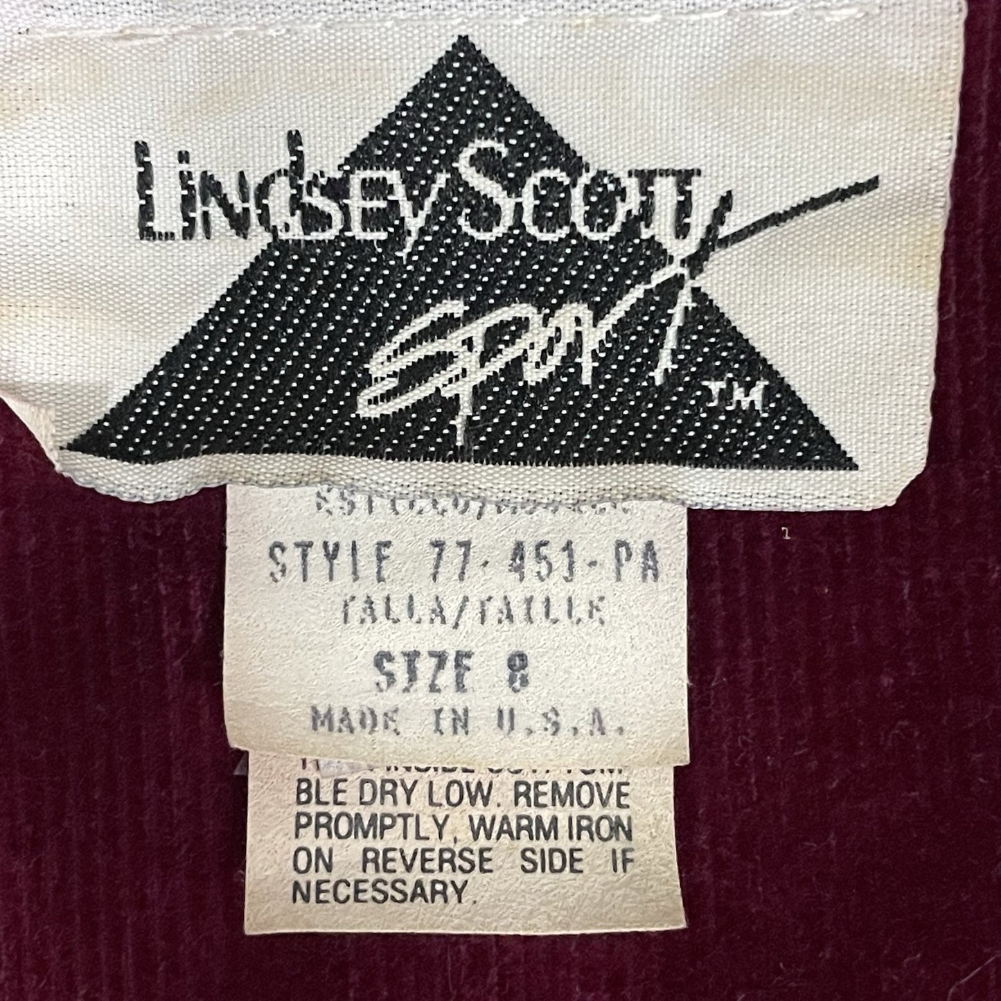 VTG Lindsey Scott Sport Purple Corduroy Golf Blazer Jacket USA Made Size 8