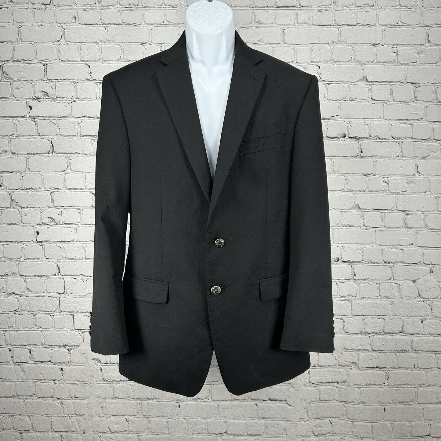 Chaps Solid Black 2 Button Single Vented Collared Suit Jacket Men’s Size 40R