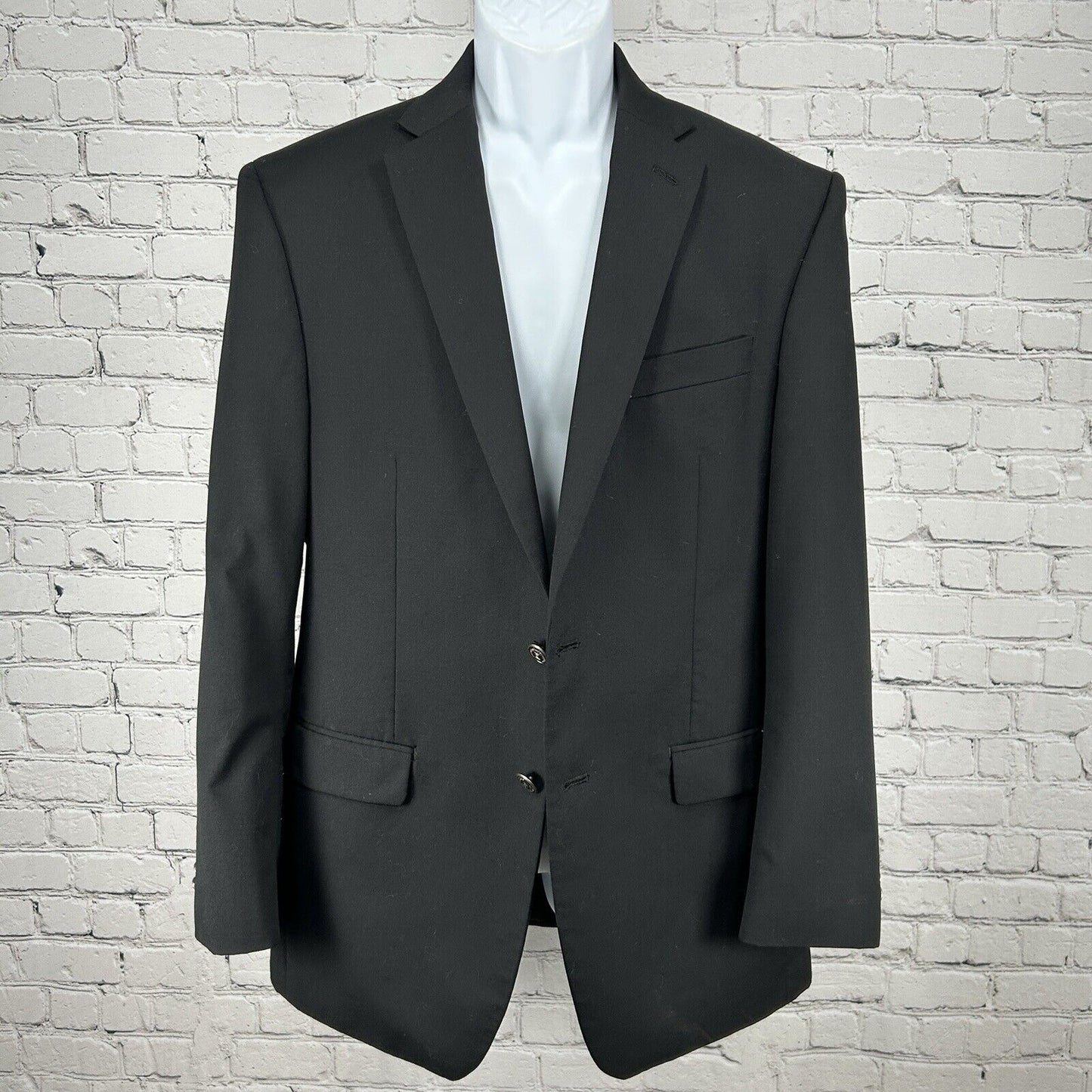 Chaps Solid Black 2 Button Single Vented Collared Suit Jacket Men’s Size 40R