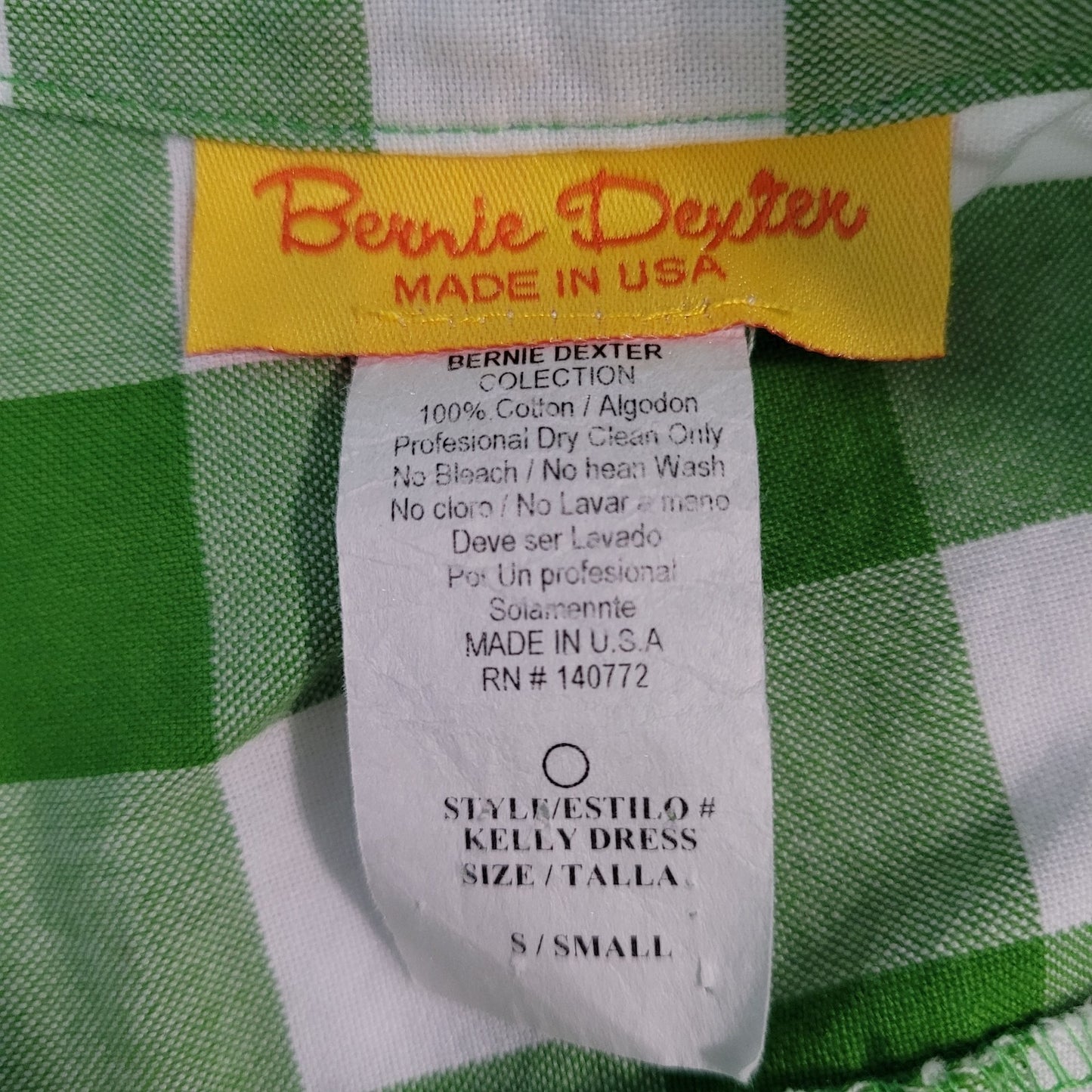 Bernie Dexter Green Check Retro Front Zip Fit & Flare Dress Rockabilly USA Small