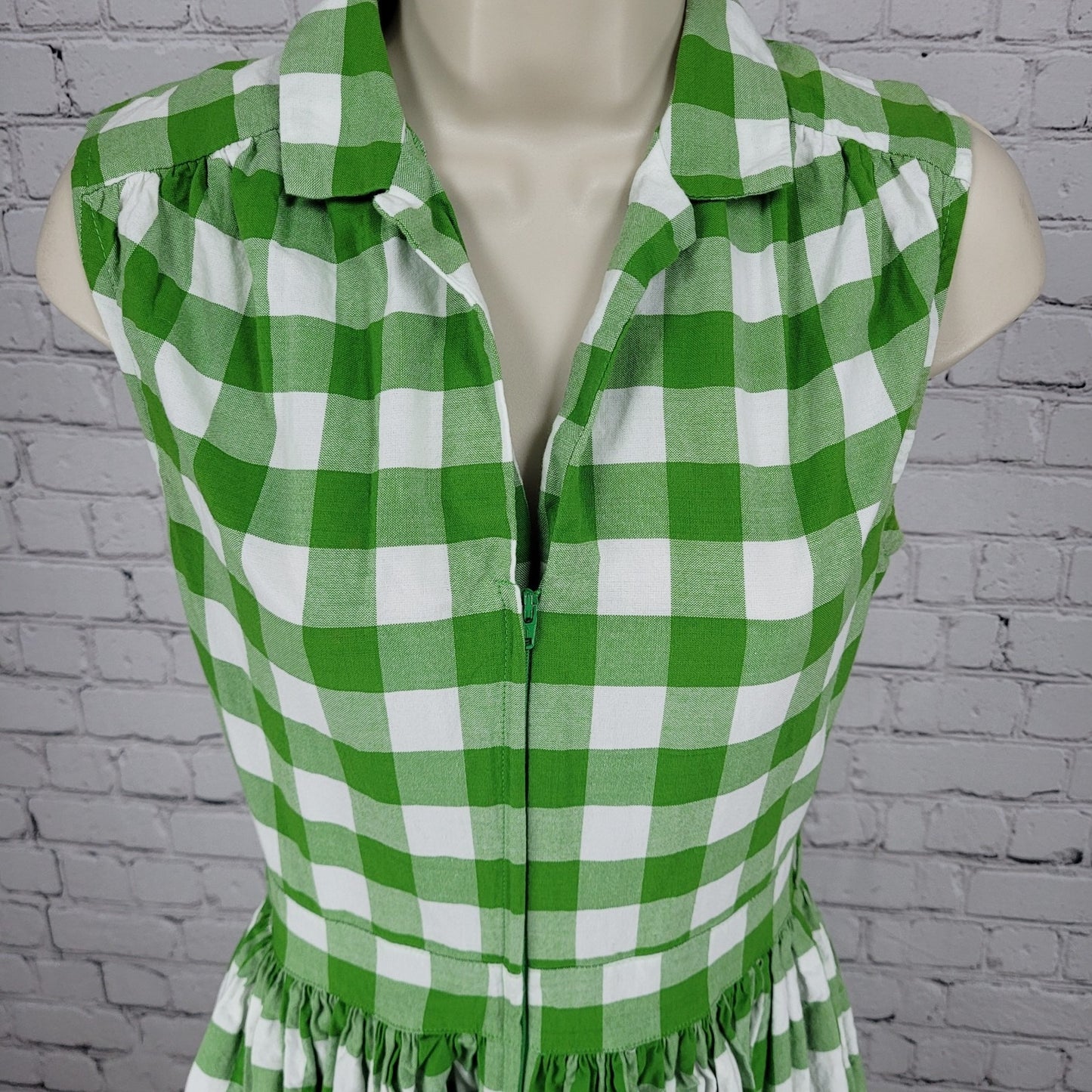 Bernie Dexter Green Check Retro Front Zip Fit & Flare Dress Rockabilly USA Small