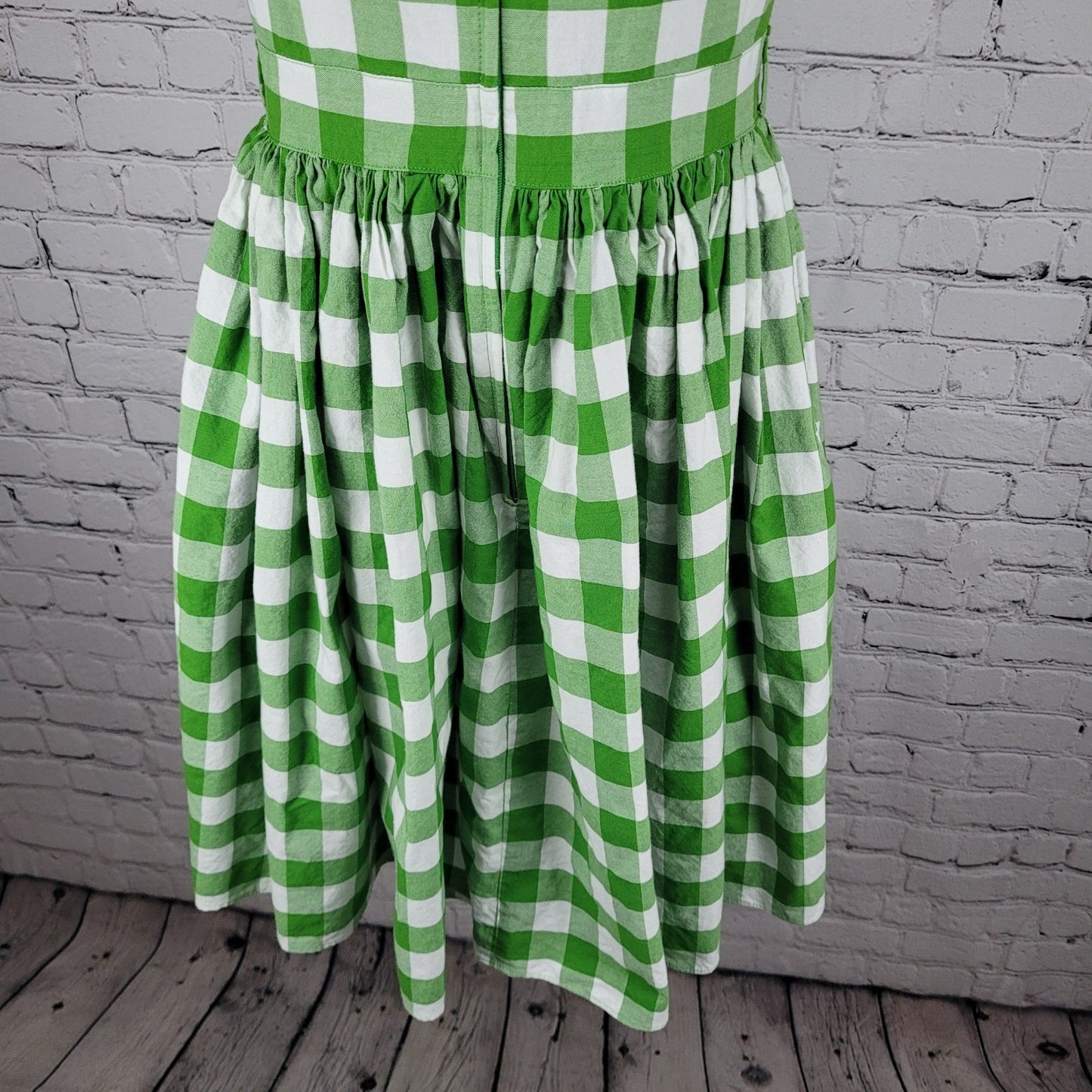 Bernie Dexter Green Check Retro Front Zip Fit & Flare Dress Rockabilly USA Small