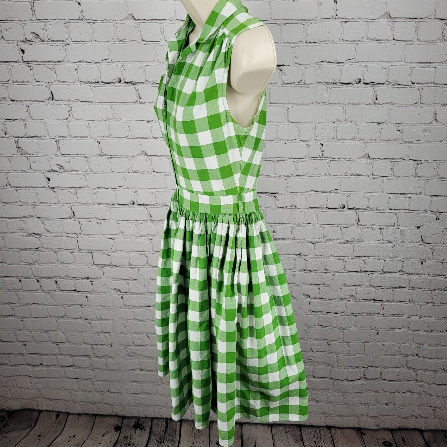 Bernie Dexter Green Check Retro Front Zip Fit & Flare Dress Rockabilly USA Small