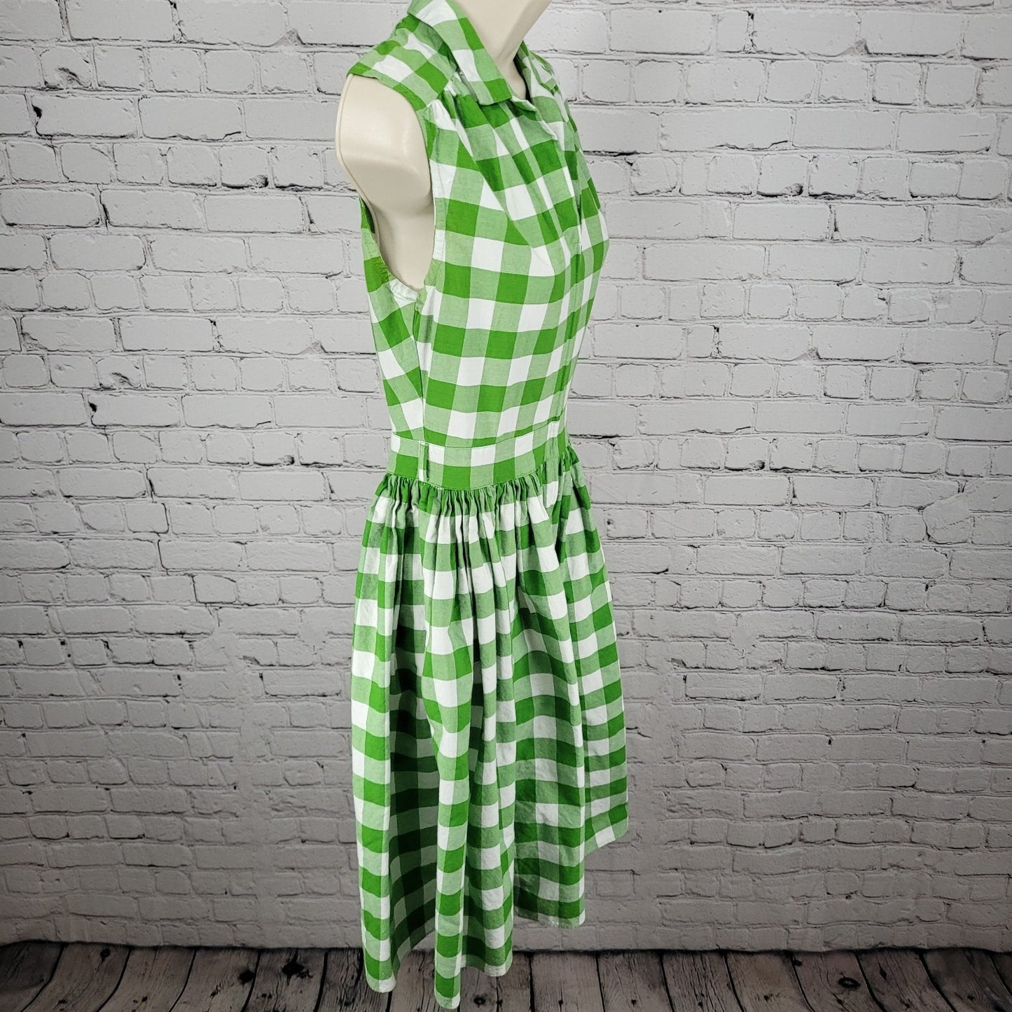 Bernie Dexter Green Check Retro Front Zip Fit & Flare Dress Rockabilly USA Small