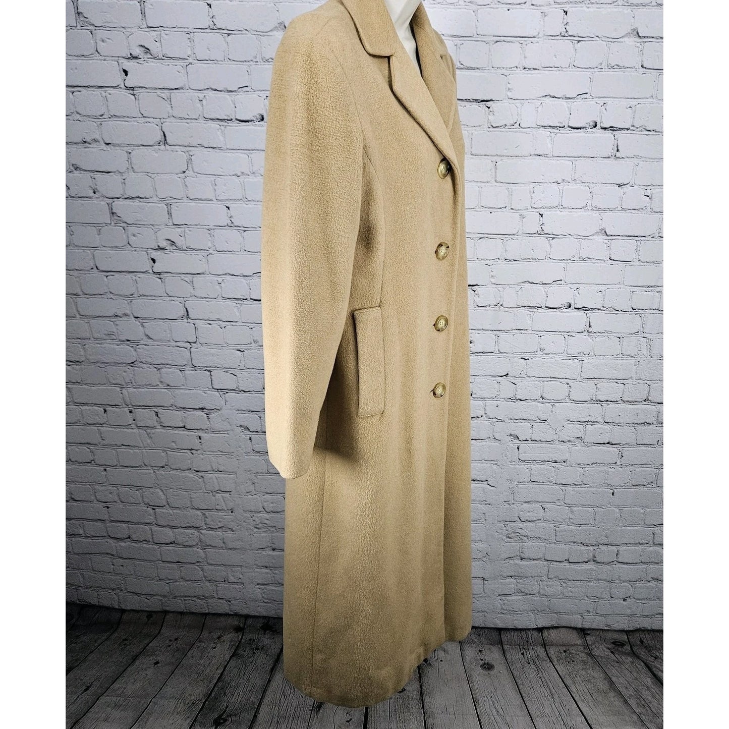 VTG Tan 100% Camelhair Buttoned Vented Long Over Coat Trench USA Medium M
