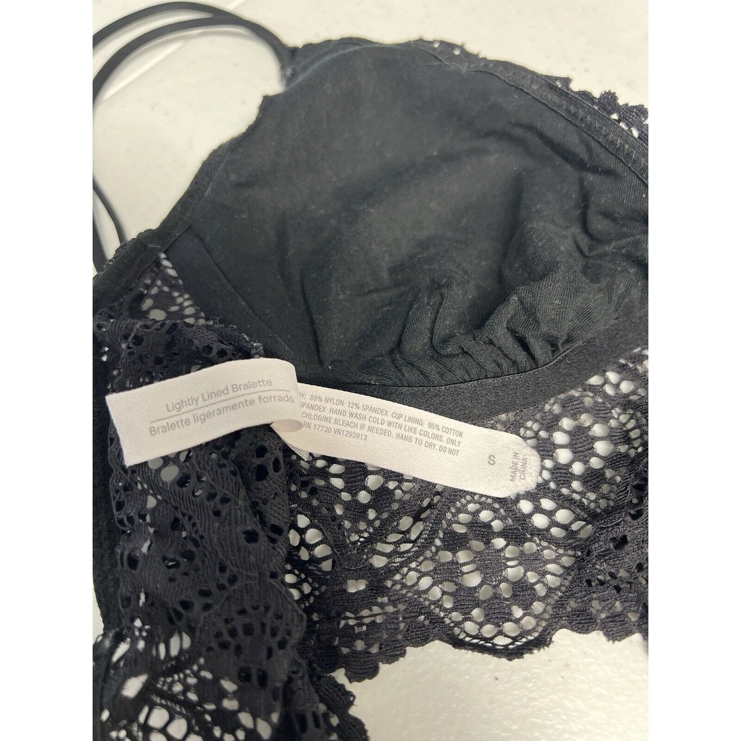 Auden Black Lace Lightly Lined Bralette Strappy Wireless Women’s Size S