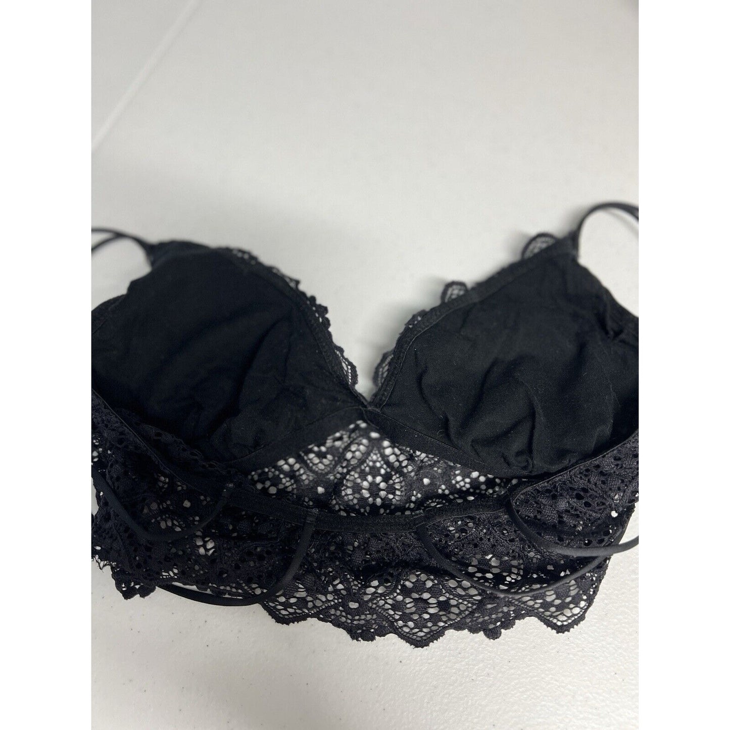 Auden Black Lace Lightly Lined Bralette Strappy Wireless Women’s Size S